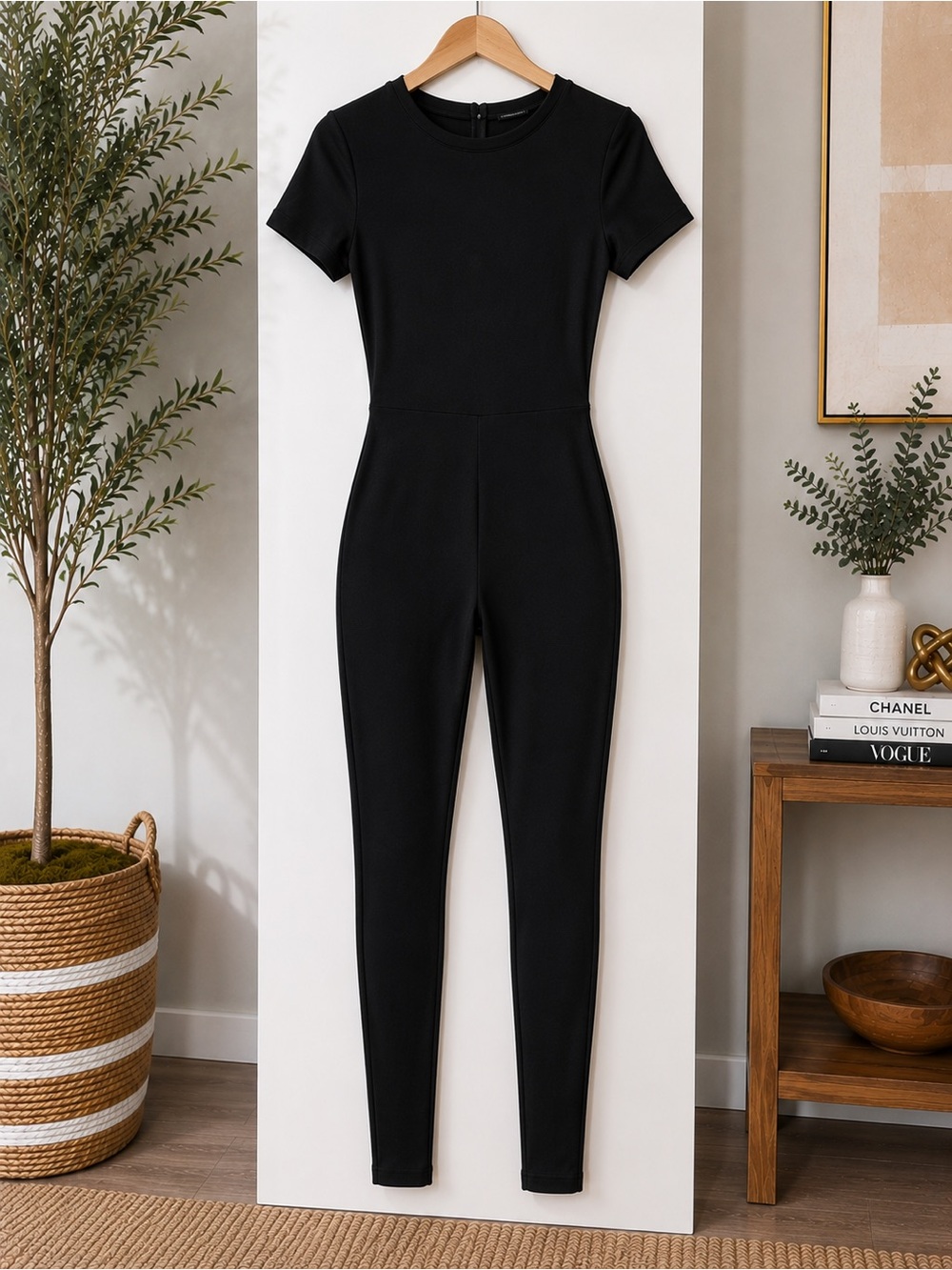 MATTE Black Bodycon Stretch Jumpsuit – Size Medium